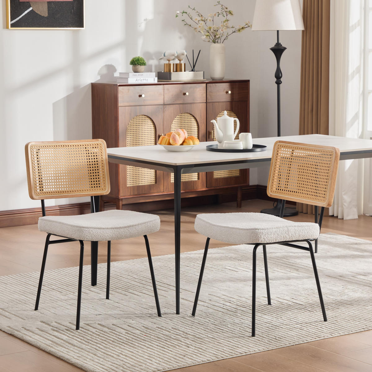 STÜHLE 2er-Set Esszimmerstuhl,Massivholz,Chenille,Beige - Beige, Textil (47/82/58cm) - LVHOM