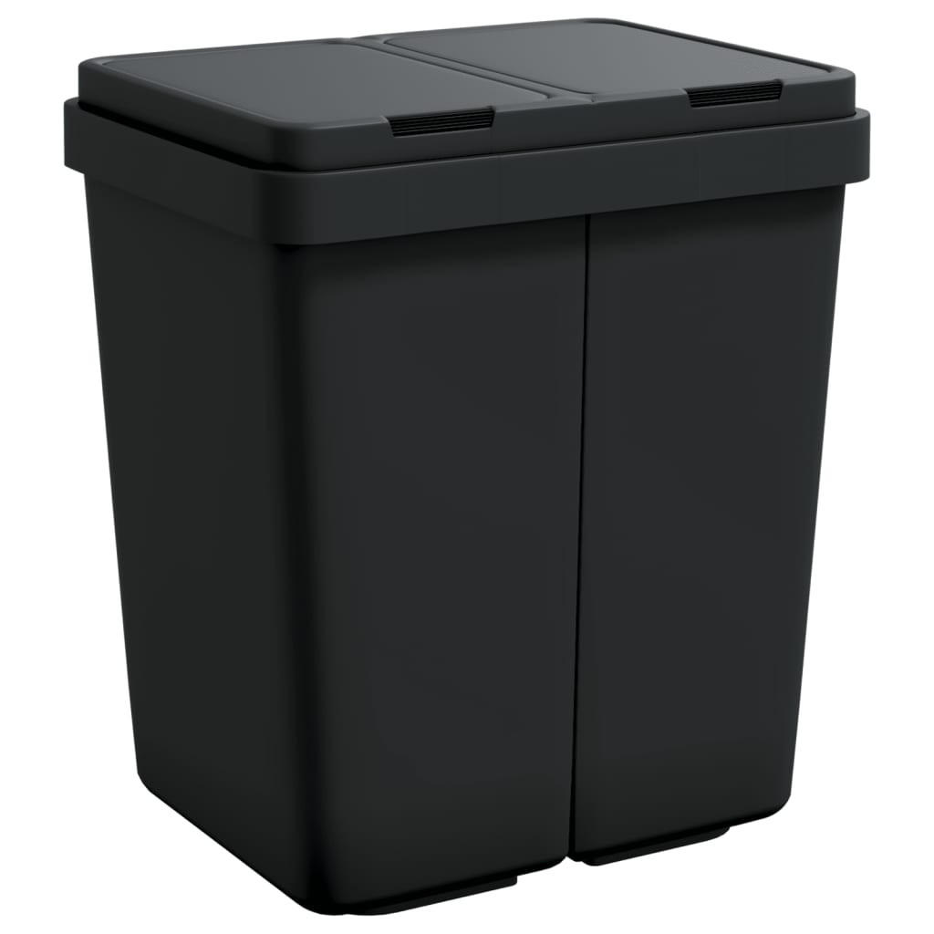 MÜLLEIMER 2 Fächer Küche 2x25L Anthrazit - Anthrazit, Kunststoff (43.5/48.5/32.5cm) - DELUKE