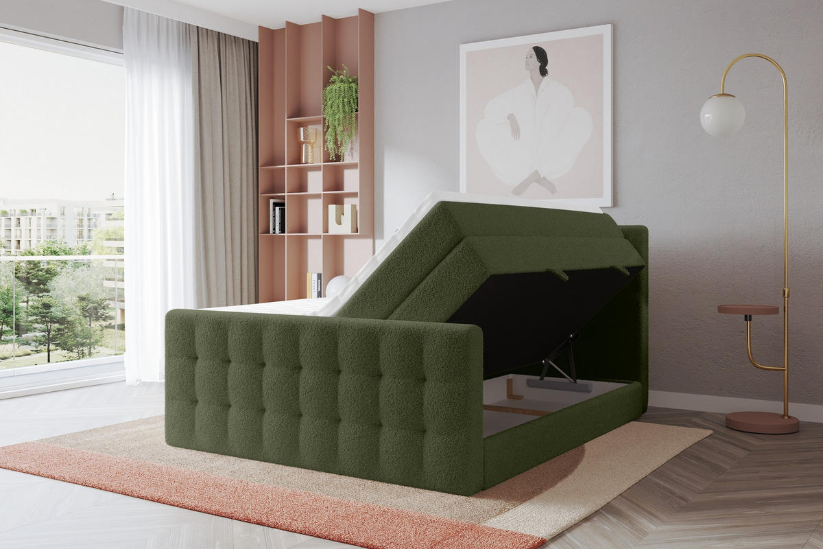 BOXSPRINGOVÁ POSTEL s matrací H3/H4 - IGAN-Z KING - 200x200 cm Zelená - zelená barva, kompozitní dřevo (203/200cm) - ALTDECOR