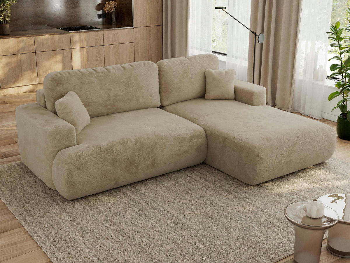 ECKSOFA OVO L Beige Plüsch - Rechts Seite - Beige/Schwarz, Kunststoff/Textil (195/271cm) - MKS