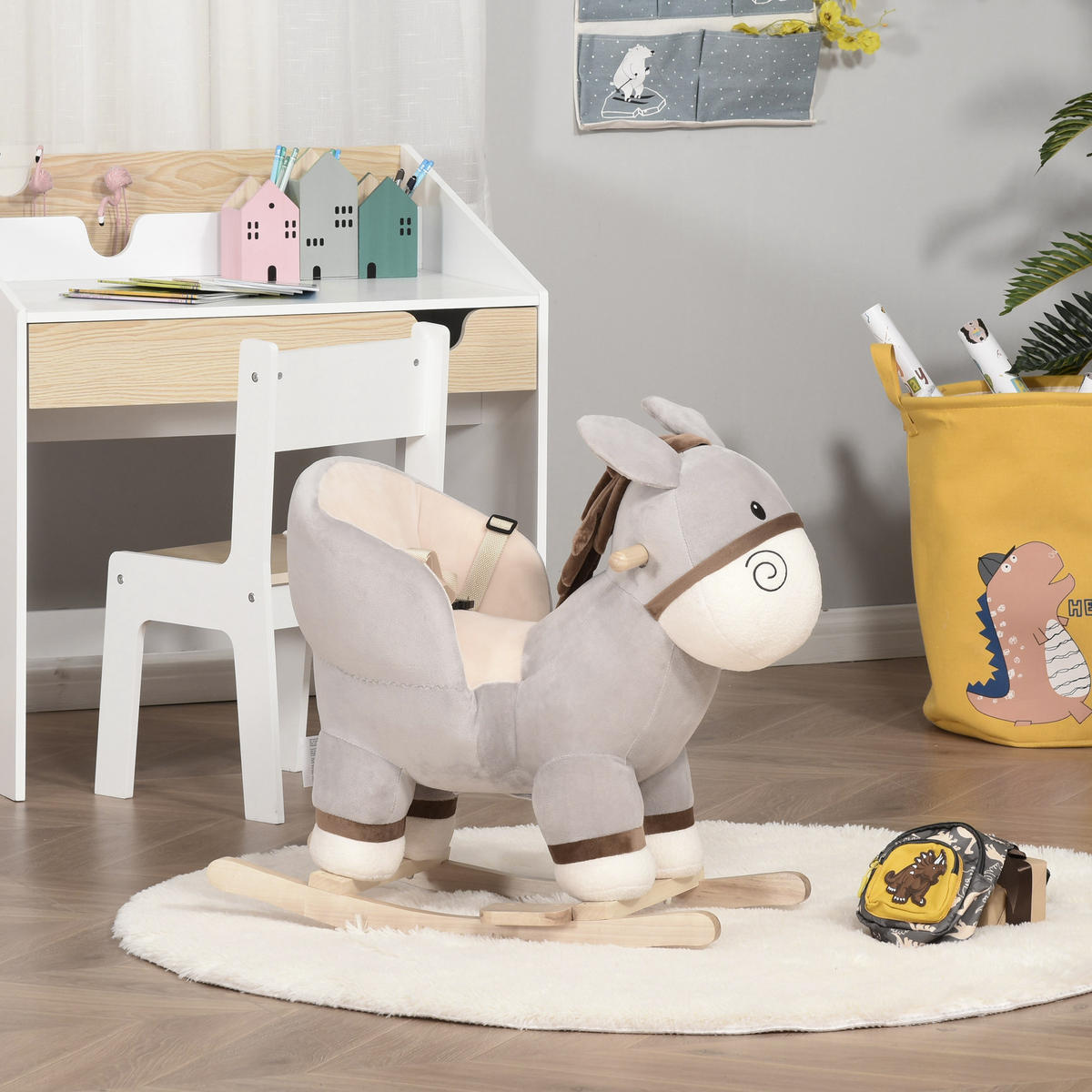 SCHAUKELPFERD DE-18228 mit Musikfunktion Grau - Grau, Holzwerkstoff (34/58/61cm) - ComfortXL