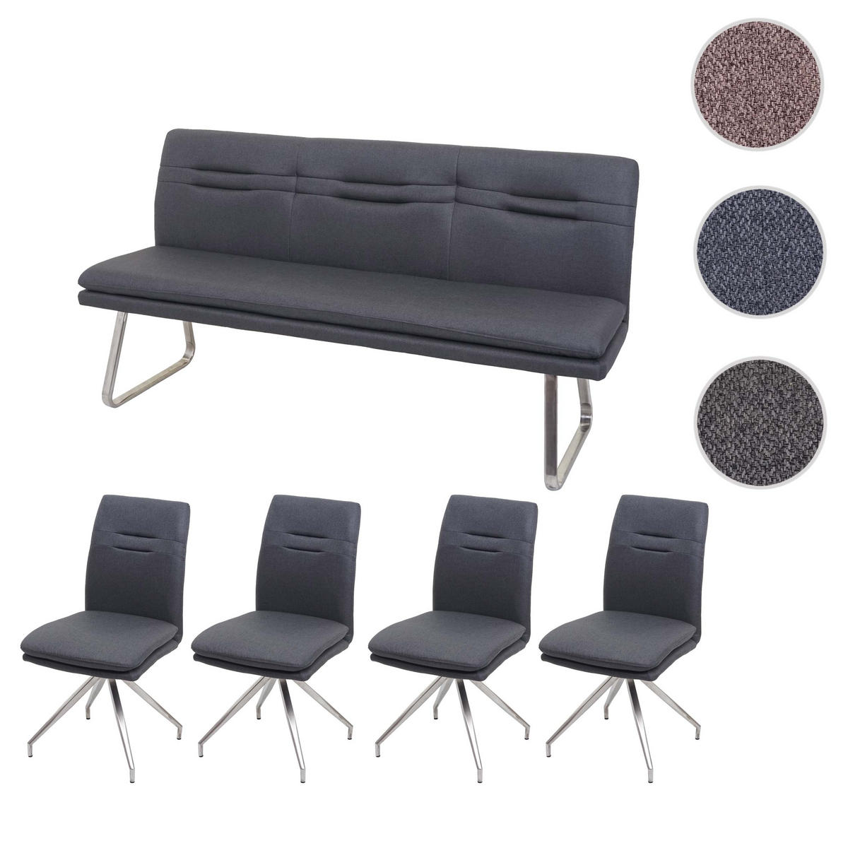 ESSZIMMER-SET Anthrazit 5er-Set - Anthrazit, Textil (180/90/60cm) - MCW