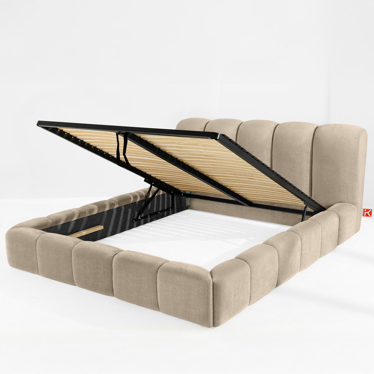 POLSTERBETT MERIDE Chenille, Graubeige - Ecru/Schwarz, Holz/Textil (200/200cm) - KONSIMO®