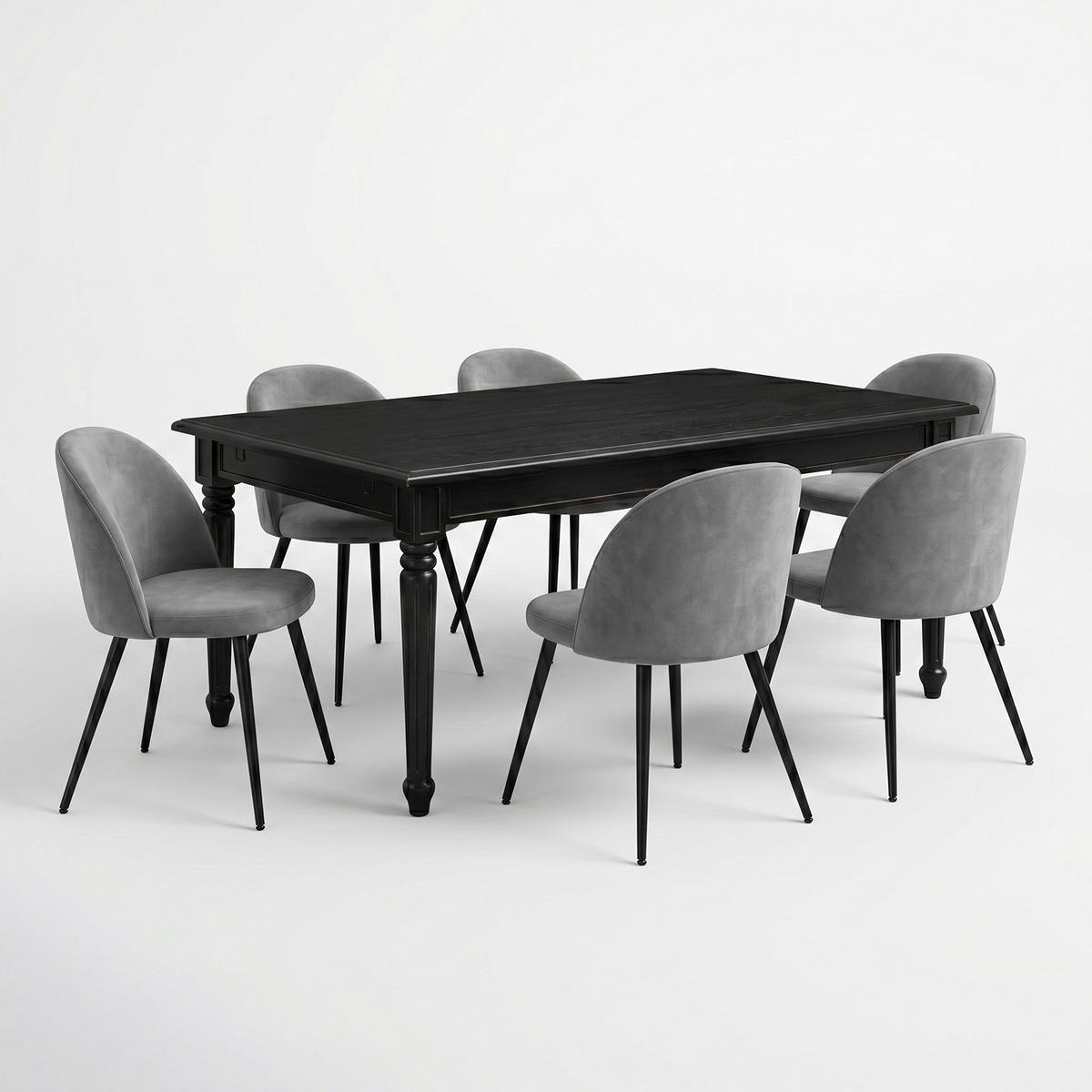 ESSGRUPPE Amaretta mit Esstisch Schwarz und 6 Stühlen Grau, 180 x 100 cm - Grau, Holz/Textil (180/75/100cm) - ebuy24