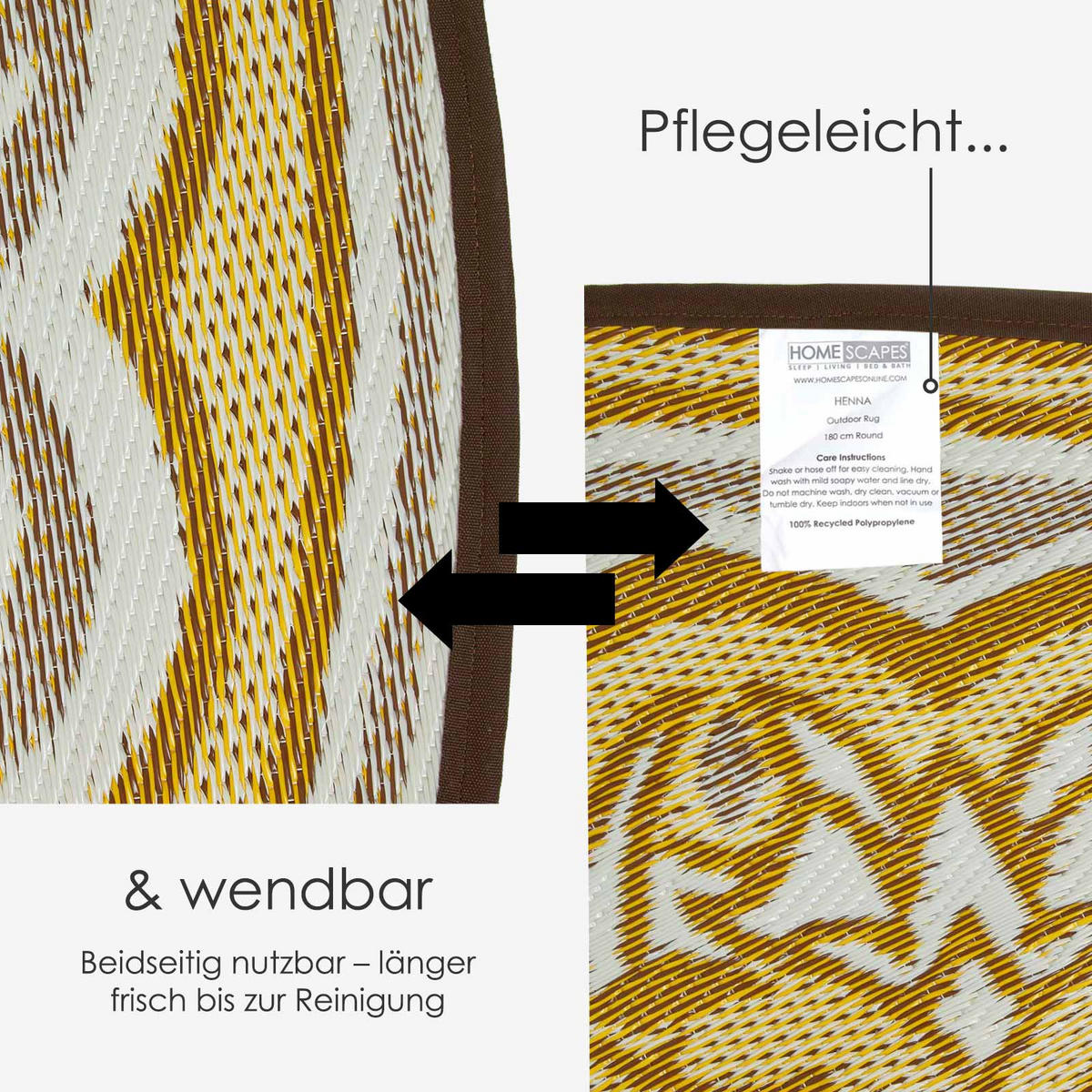 OUTDOORTEPPICH Rae orientalisch gemustert rund 180 cm - Gelb, Kunststoff (180/180cm) - Homescapes