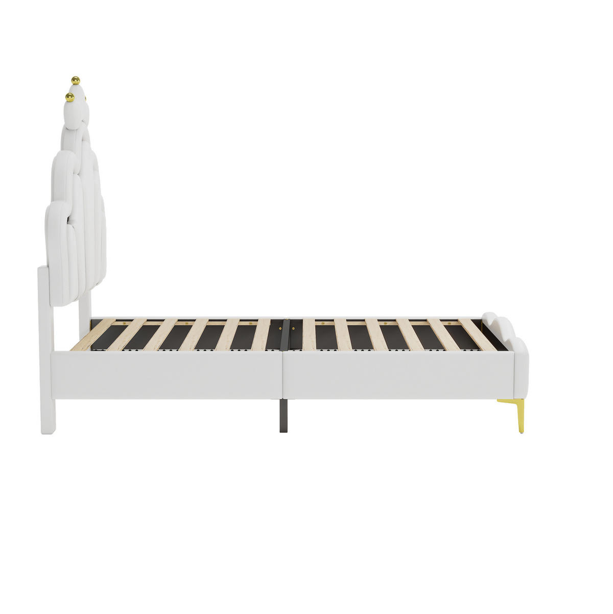 KINDERBETT aus PU-Kunstleder 90x200 cm Weiß mit LED-Beleuchtung, verstellbarer Höhe und Kronen-Kopfteil - Weiß, Kunststoff (90/200cm) - Modfu