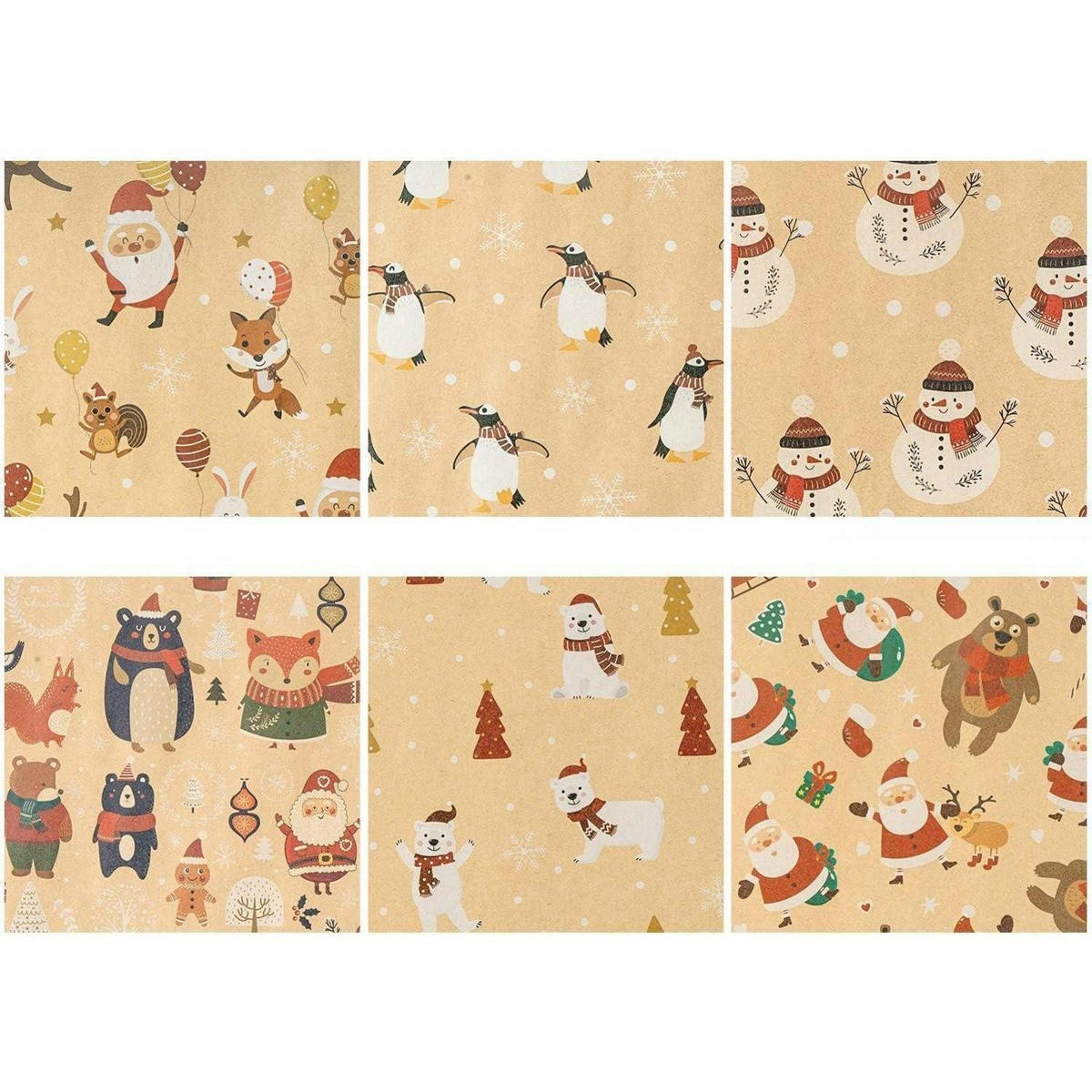 GESCHENKPAPIER 6-teiliges Set Weihnachtsmotive 44,5 x 76 cm - Multicolor, Papier (4/3/44cm)