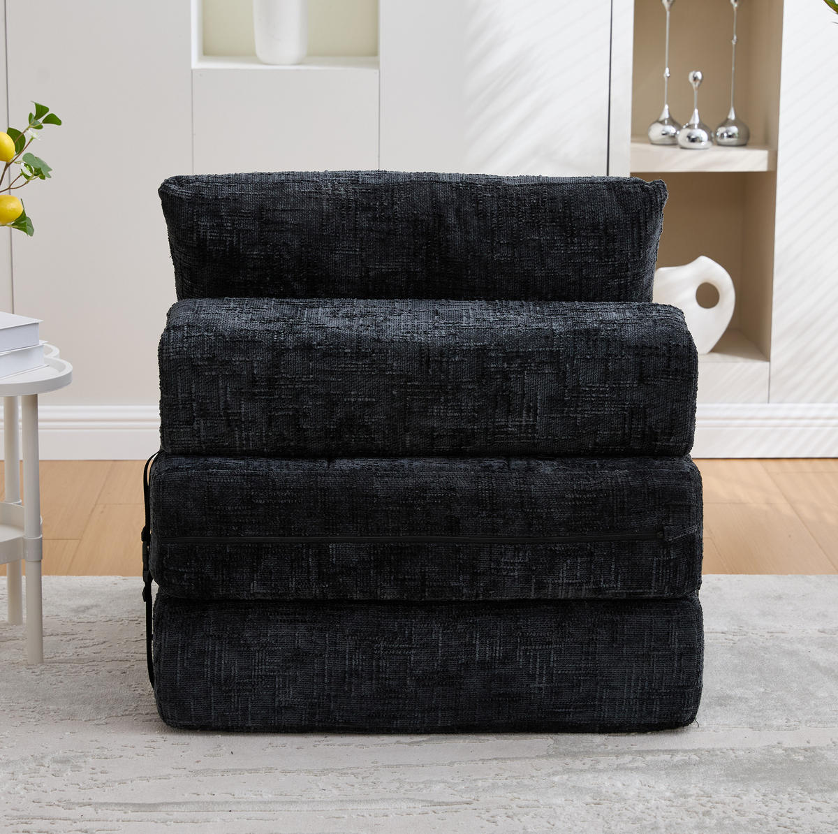 SCHLAFSOFA 79/180 cm Liegefläche – armlehnenlos, faltbar, mit Kissen - Schwarz, Textil (79/57/79cm) - BEAOK