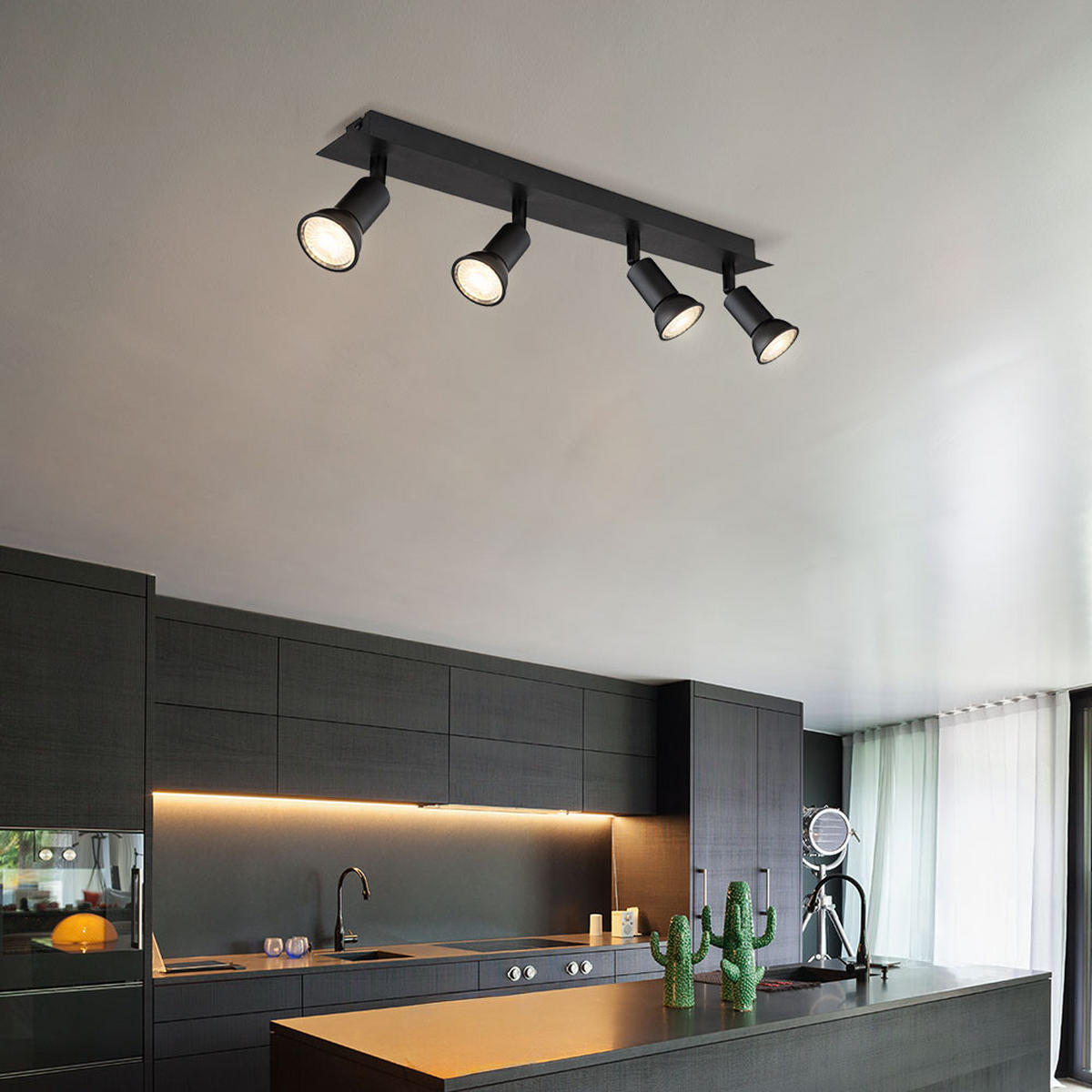 LED DECKENLEUCHTE Drew Metall Schwarz - Schwarz, Metall (50/6/9cm) - Globo Lighting