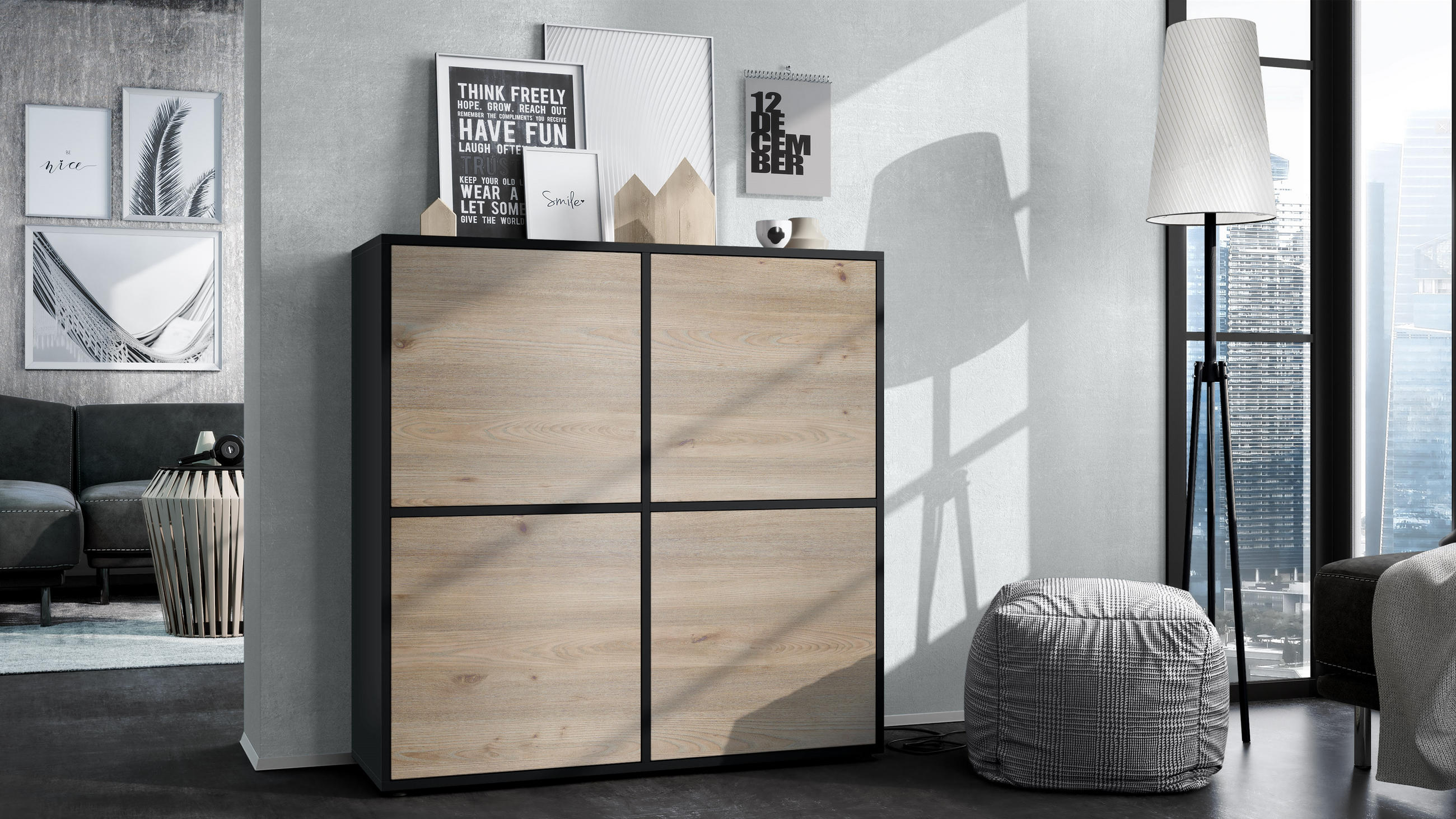 HIGHBOARD Cuba Türen in Eiche Nordic - Silbereichenfarben, Holzwerkstoff (104/105.5/35.5cm) - Vladon