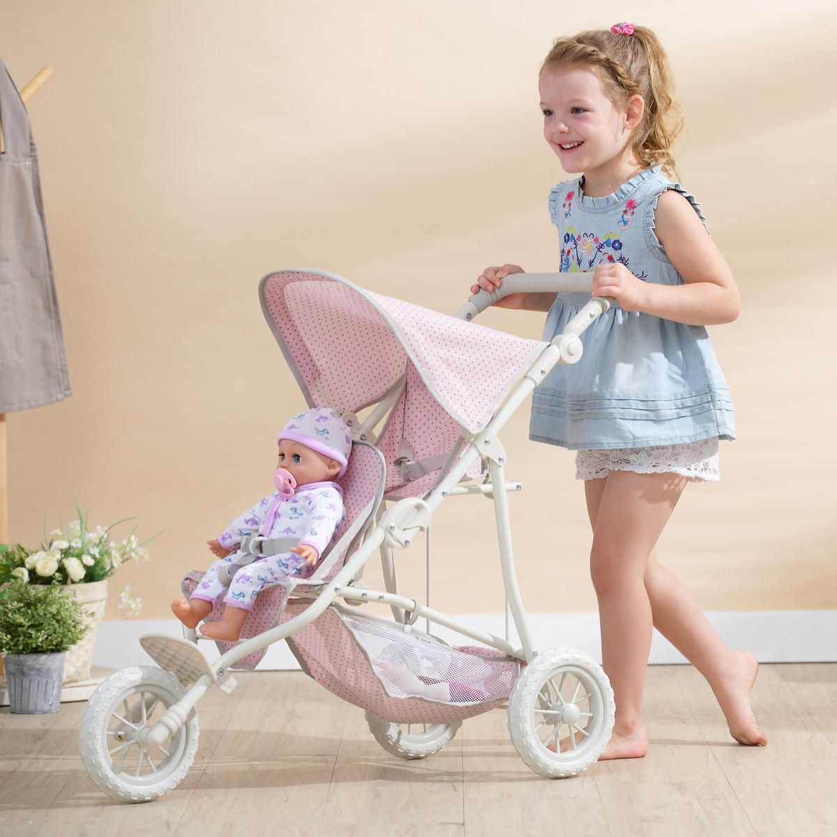 PUPPENWAGEN, Rosa, 75cm - Pink, Holzwerkstoff (87/75/42cm) - Teamson Kids