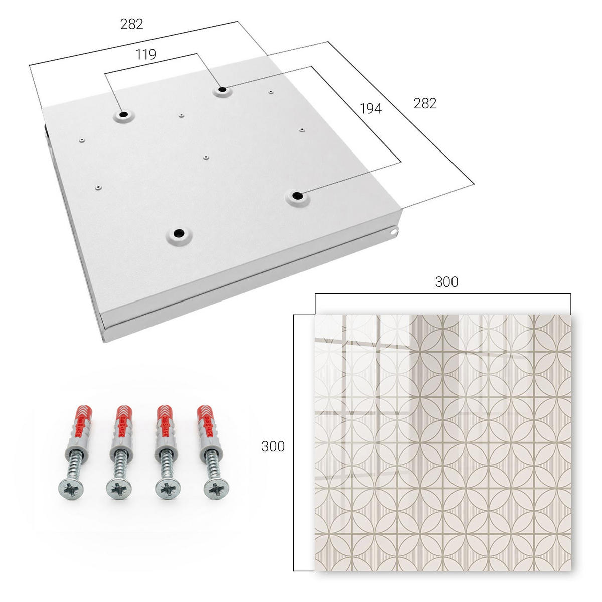 SCHLÜSSELBOX Weiß 30x30 cm – Türöffnung nach rechts - Elegante Geometrie - Beige, Metall (30/30/5cm) - TULUP