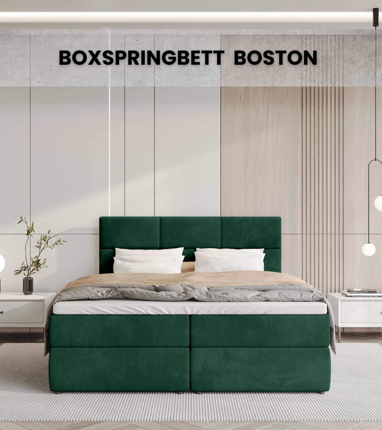 BOXBETT Boston mit Topper 140/200 Grün - Grün, Holzwerkstoff/Textil (140/200cm) - Bromarkt
