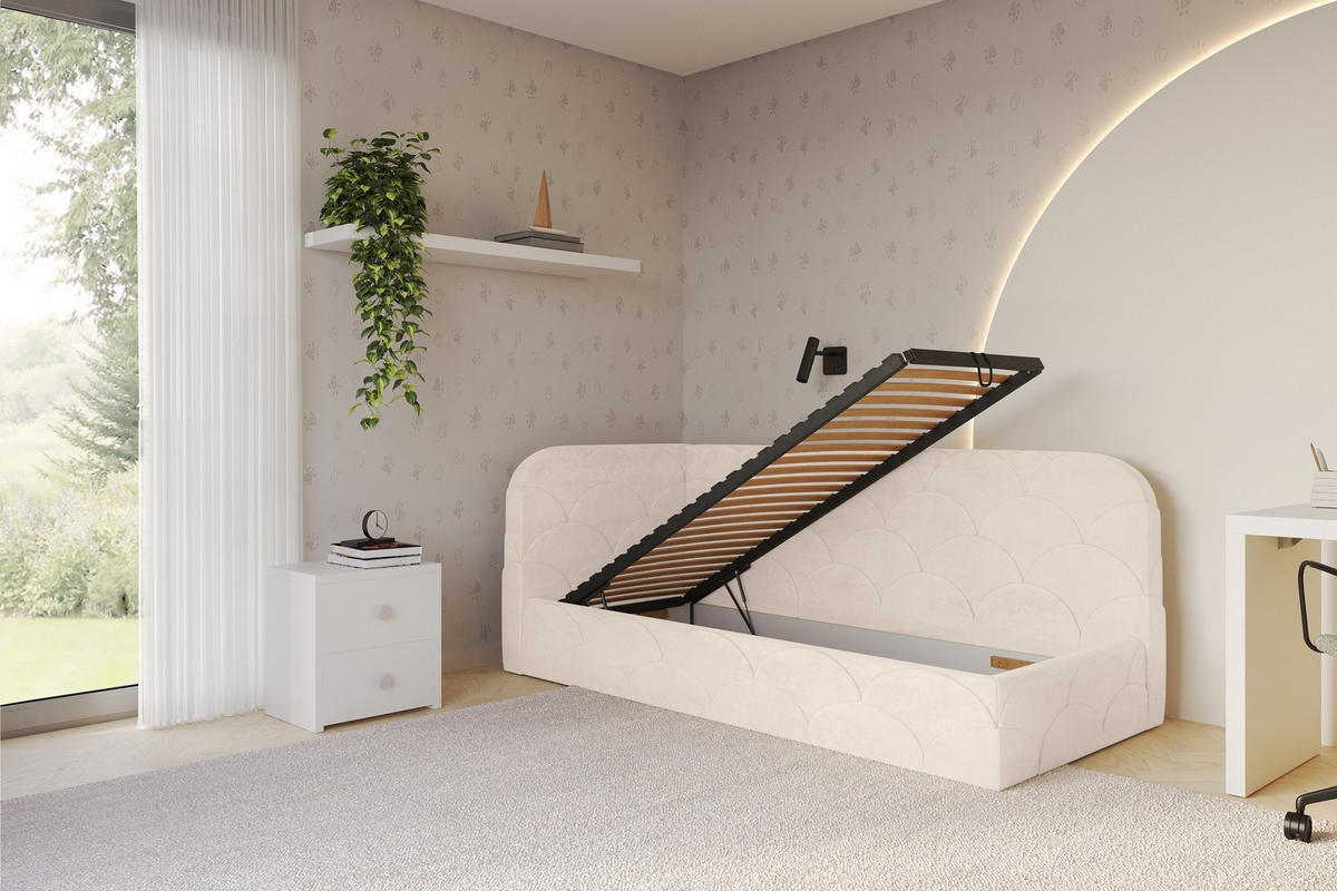 EINZELLBETT Jugendbett mit Bettkasten, Rechts - ELRY 100x200 Beige - Naturfarben, Holzwerkstoff/Textil (100/200cm) - ALTDECOR