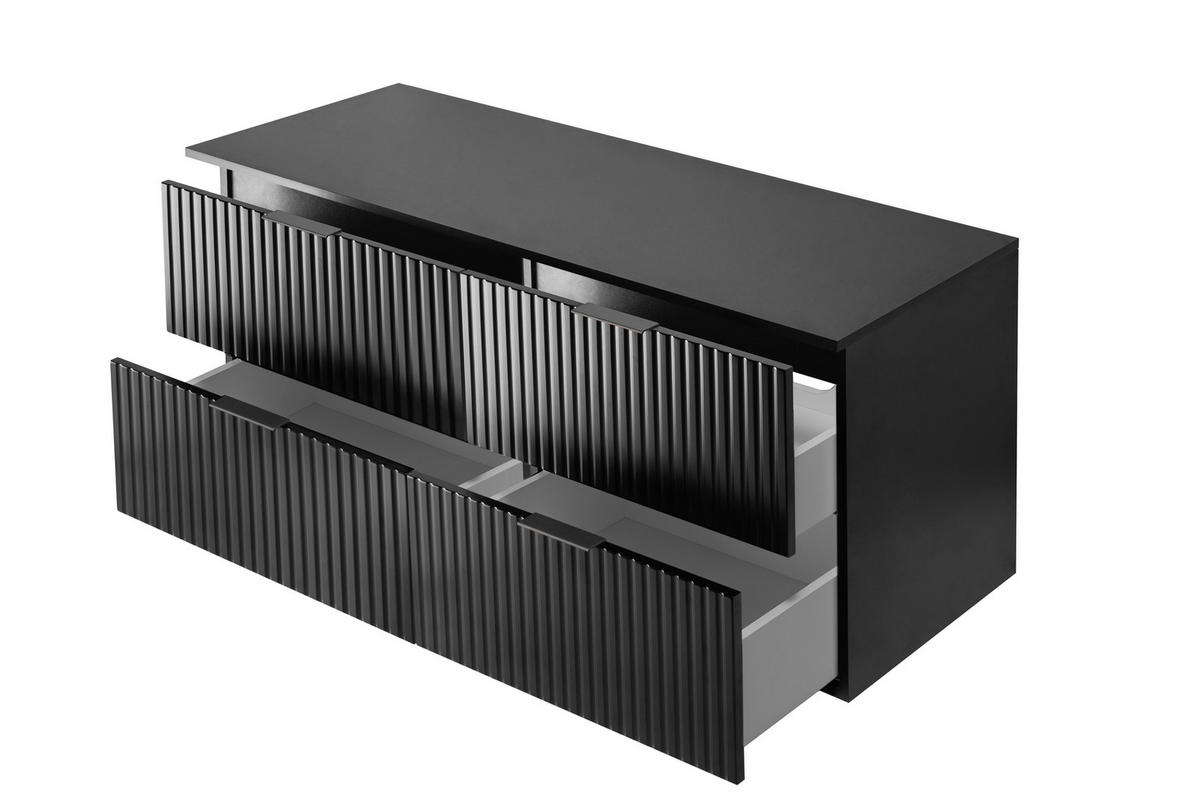 WASCHBECKUNTERSCHRANK, Mattschwarz, 120 (2 x 60) x 57 x 46 cm, schwarzer Griff + Arbeitsplatte - Schwarz, Holzwerkstoff (120/57/46cm) - 3XE LIVING