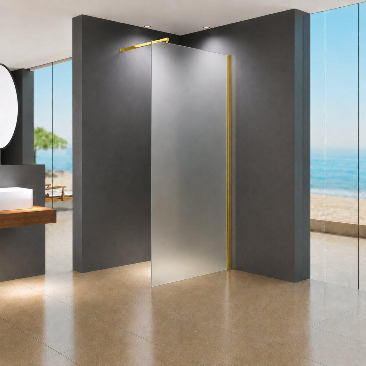 WALK-IN-DUSCHWAND 100 × 200 cm – Satiniertes ESG-Sicherheitsglas – Gold - Goldfarben, Glas (10/100/200cm) -  Glaswerk Westfalen