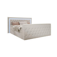 BOXSPRINGBETT Arosa TV mit Schubladen und Topper, TV-Lift, LED Beleuchtung, Kunstleder, 180x200 cm, Weiß - Weiß, Holz - PROMETO Möbel
