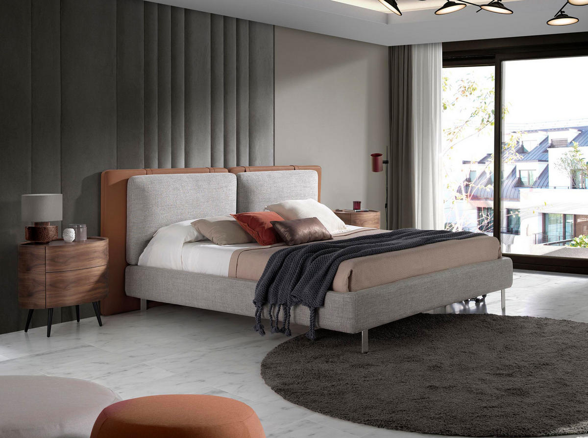 BETT Braunes Ökolederbett mit grauem Stoff 228/221/103 cm - Braun/Grau, Leder/Textil (180/200cm) - ANGEL CERDA