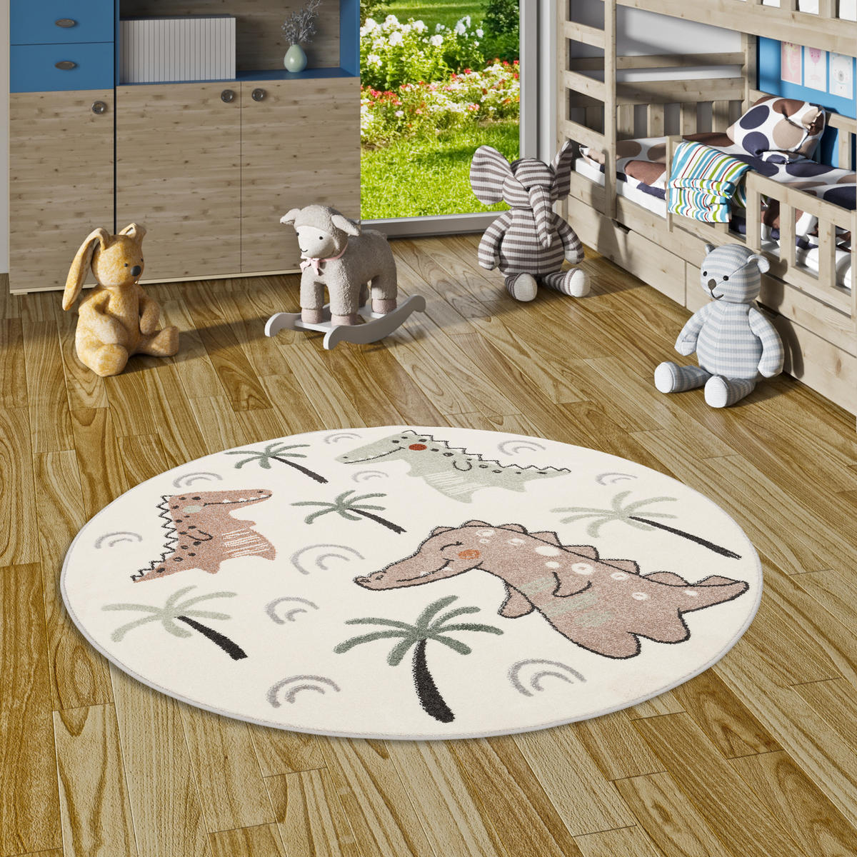 KINDER TEPPICH SOFTSTAR KIDS LUSTIGE DINOS RUND - Multicolor, Textil (160/160cm) - Pergamon