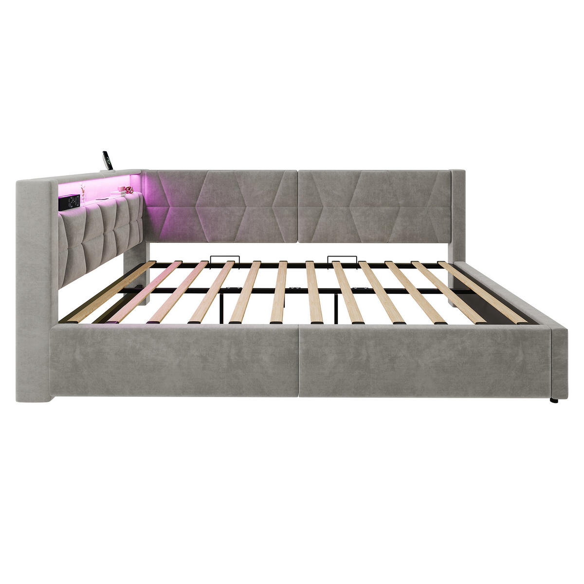 POLSTERBETT 140/200 cm in Dunkelgrau mit Bettkasten, LED, USB & Type-C aus Samt mit Lattenrost - Grau, Holzwerkstoff/Textil (140/200cm) - STILVORA