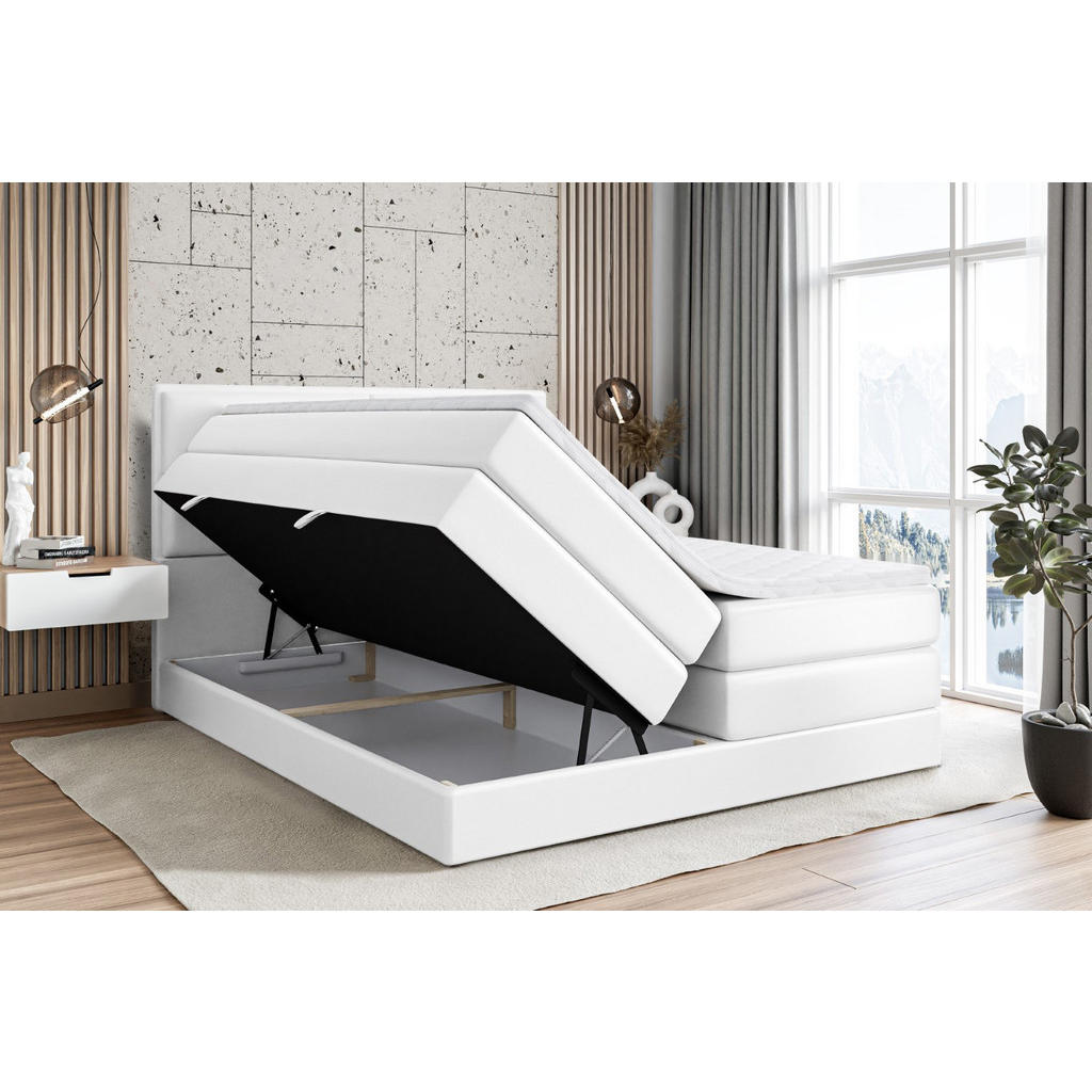 Thumbnail - Altdecor Boxspringbett, Weiß Hochglanz, Holzwerkstoff, Höhe ca. 37 cm, 120x200 cm, Schlafzimmer, Betten, Boxspringbetten