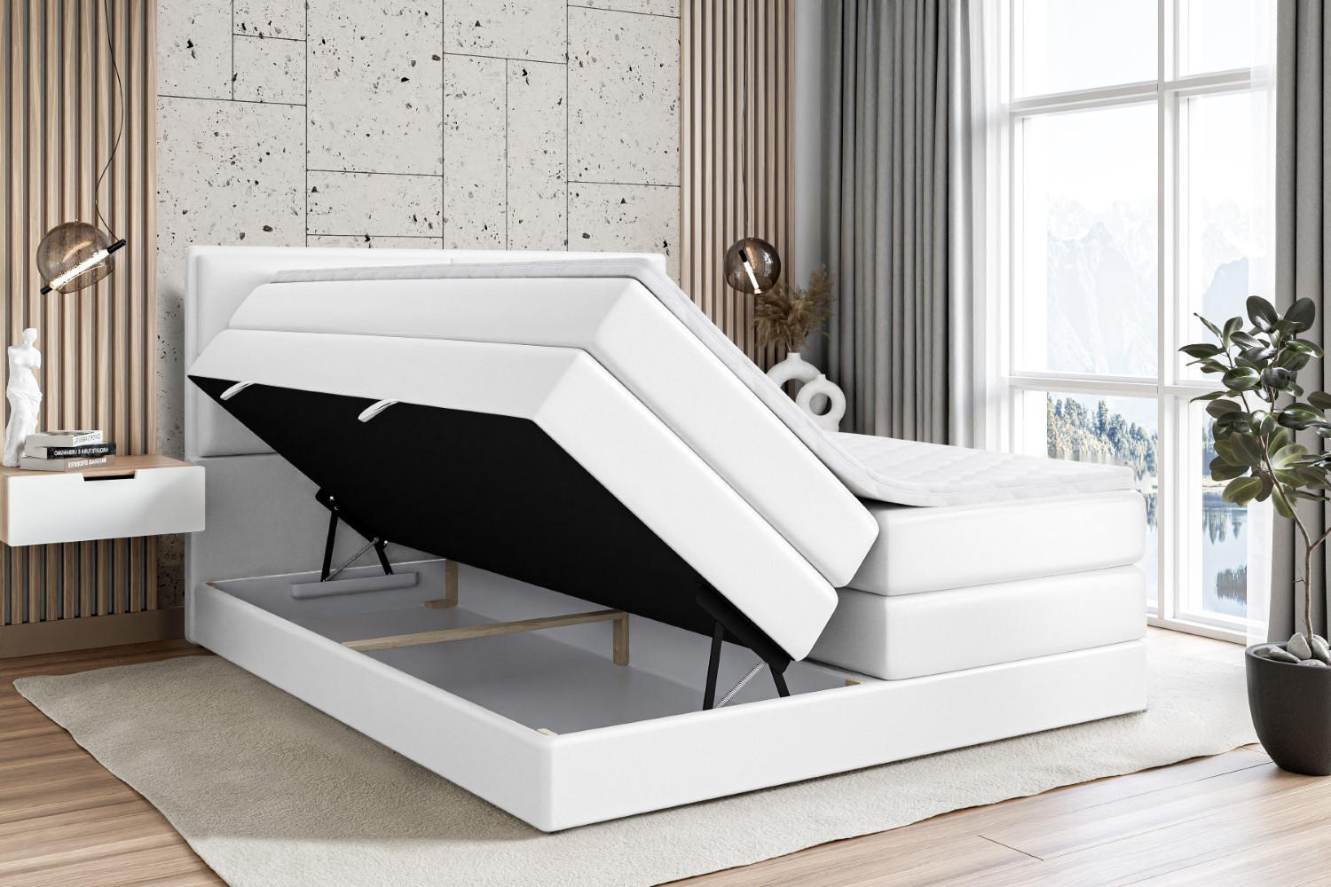 Thumbnail - Altdecor Boxspringbett, Weiß Hochglanz, Holzwerkstoff, Höhe ca. 37 cm, 180x200 cm, Schlafzimmer, Betten, Boxspringbetten