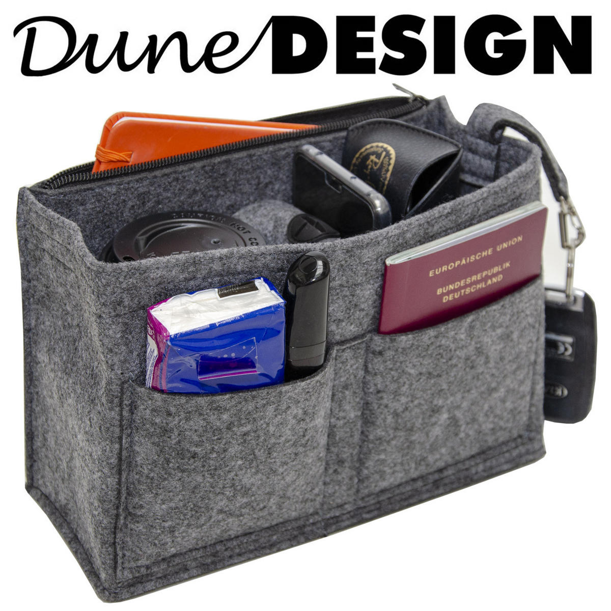 TASCHENORGANIZER S, Filz, 23x10x16cm, Grau - Grau, Kunststoff (23/10/16cm) - Dunedesign