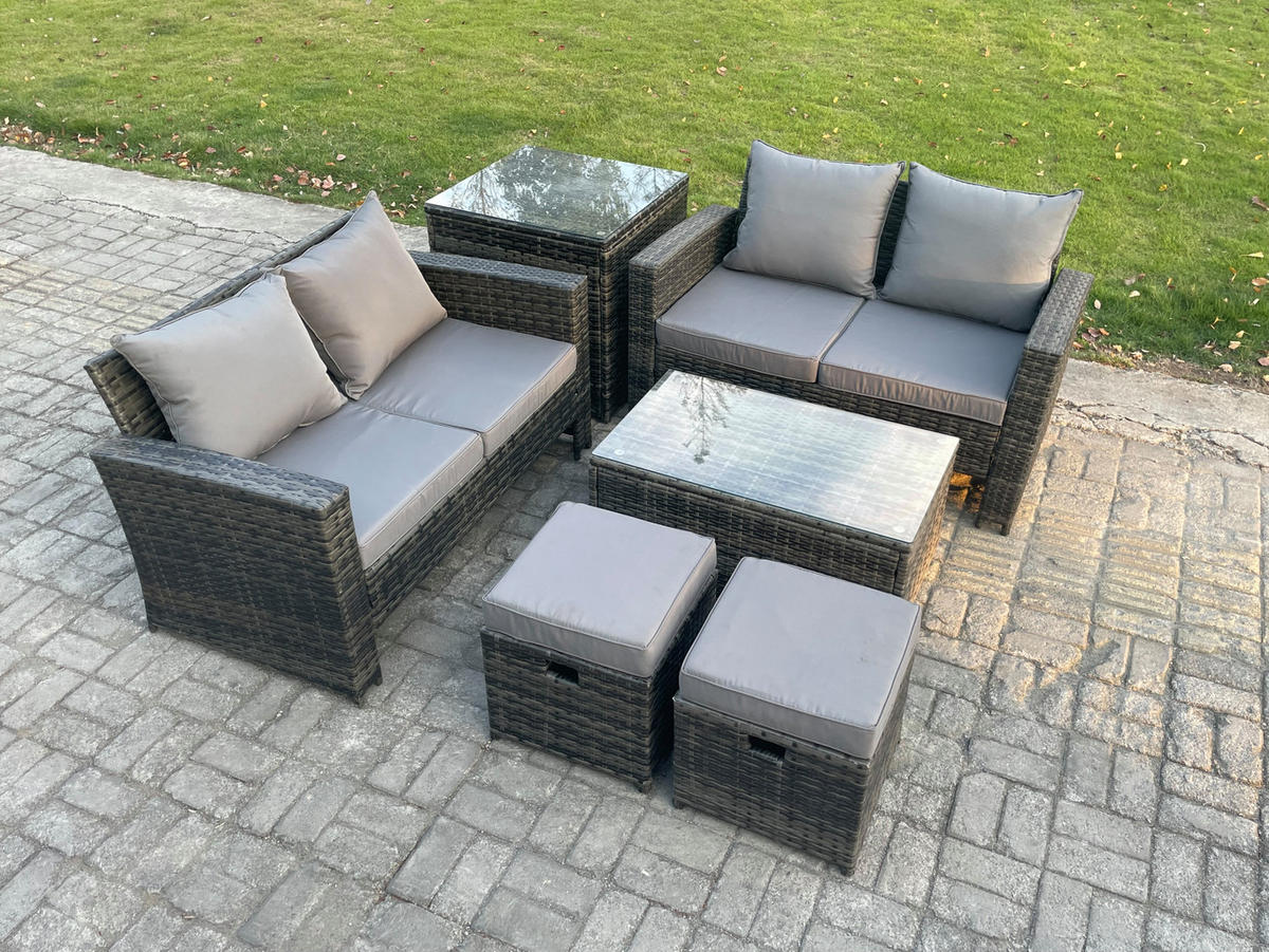 GARTENMÖBEL-SET mit Kissen Polyrattan Dunkelgrau 6-Sitzer - Dunkelgrau, Metall - Fimous