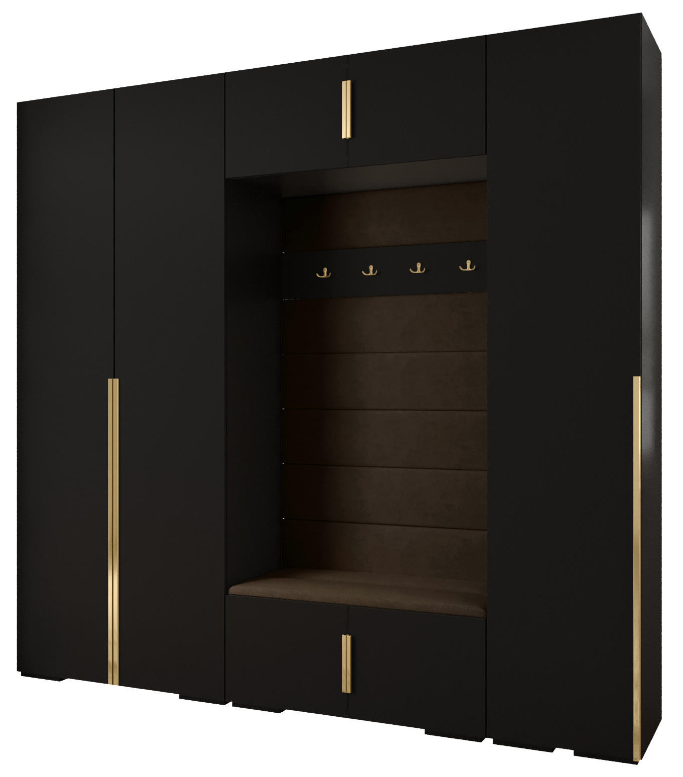 Abiks Möbel Garderoben-Set Schwarz, Dunkelbraun, Gold 250x236.7x47 cm