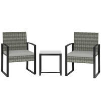 GARTENSET aus Stahl 40x40x40 cm Hellgrau mit 2 Sesseln, Glastisch und abnehmbaren Kissenbezügen - Hellgrau, Metall - Modfu