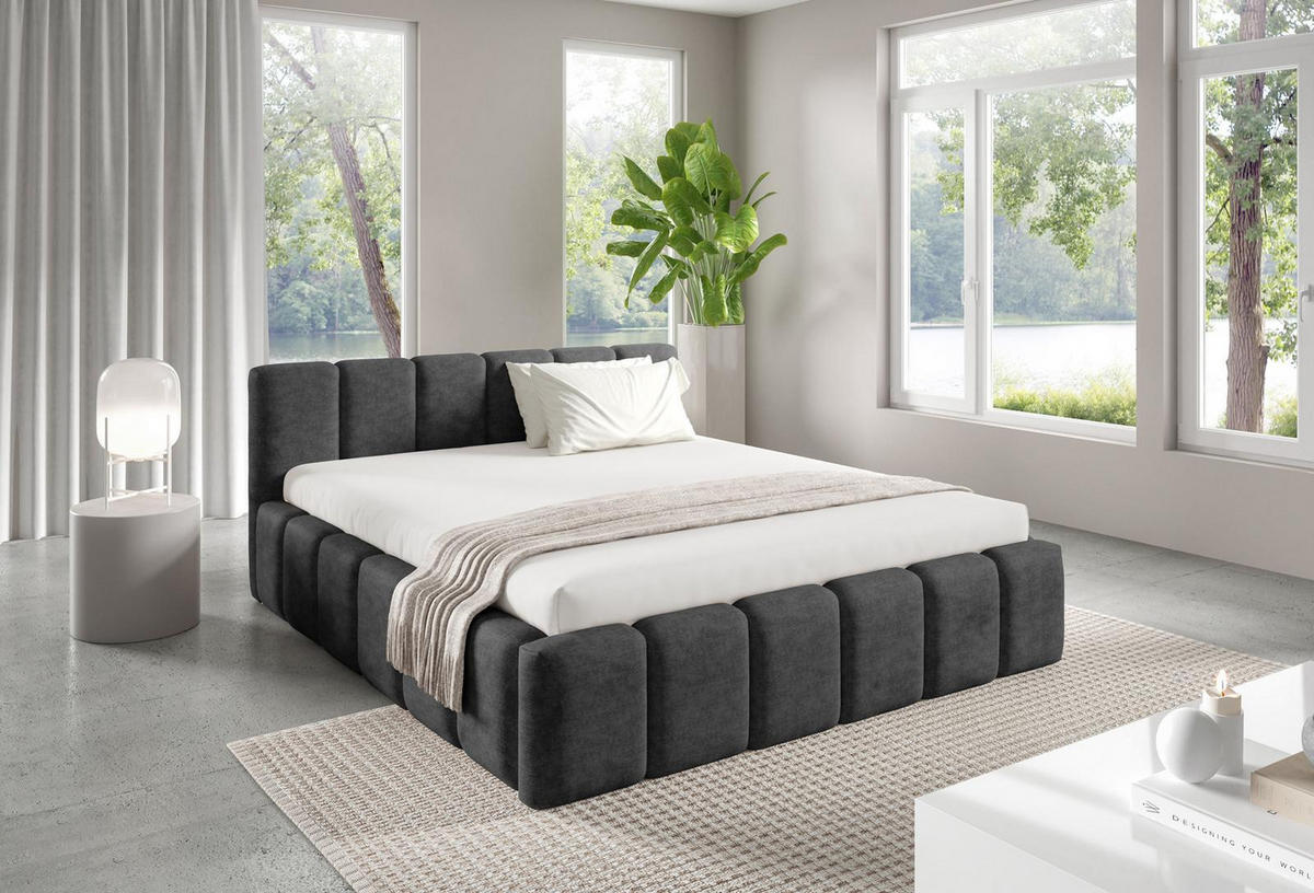 POLSTERBETT KALLA Medium 140x200 cm mit Bettkasten – PERFECT HARMONY 90 - Dunkelgrau, Holz (140/200cm) - Dekori_Interiors