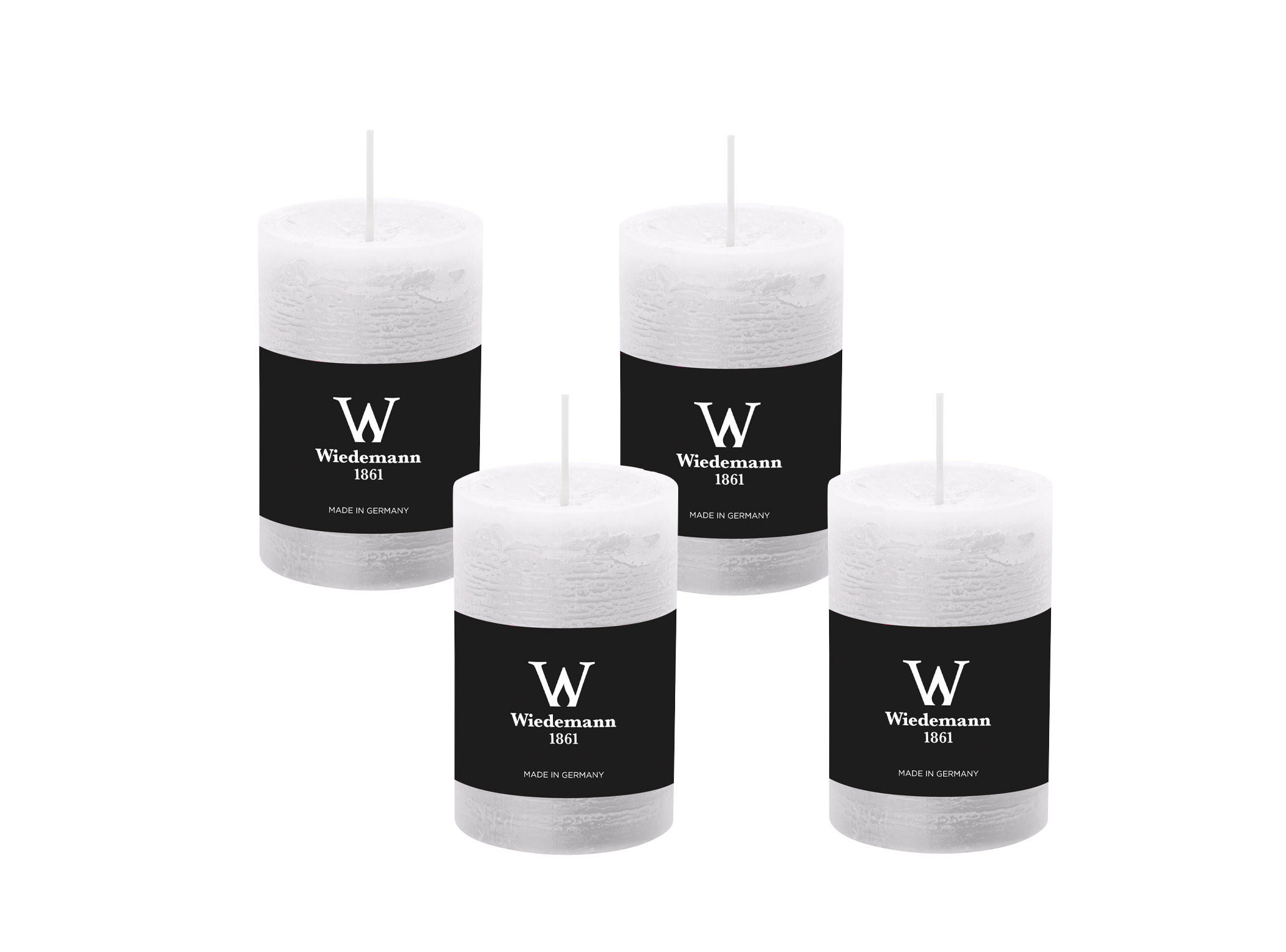 STUMPENKERZE Rustik Weiß 80 x 68 mm, 4er Adventskerzen-Set - Weiß, Paraffin (8cm) - Wiedemann Kerzen