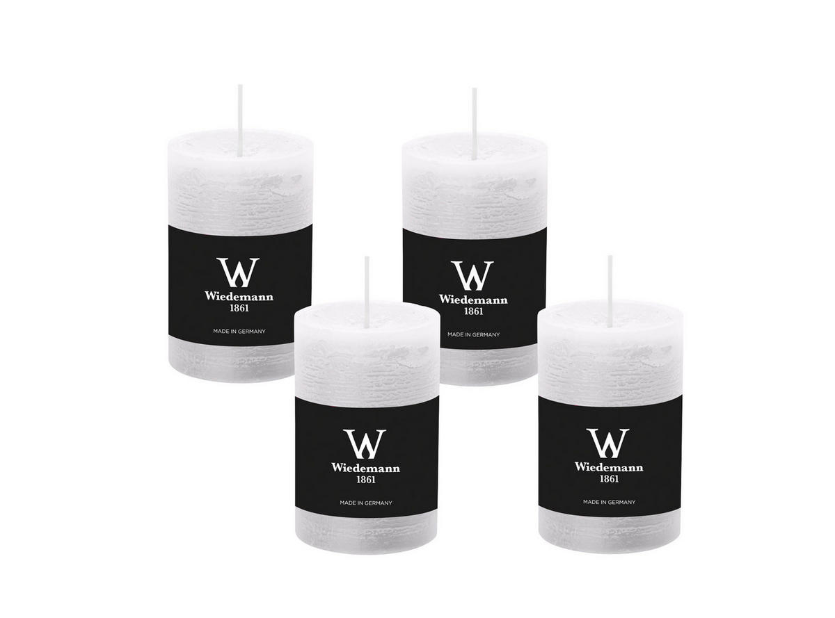 STUMPENKERZE Rustik Weiß 130 x 68 mm, 4er Adventskerzen-Set - Weiß, Paraffin (13cm) - Wiedemann Kerzen