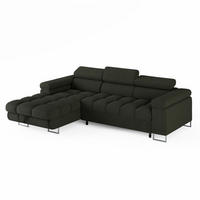 ECKSOFA CLOUD Links Grün L-Form Bouclé-Stoff mit Schlaffunktion und Bettkasten - Chromfarben/Olivgrün, Holz/Metall (235/275cm) - Barchello