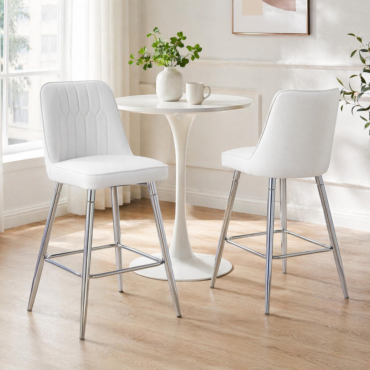 BARHOCKER 2er-Set 100 cm Weiß mit Metallgestell und Fußraste - Weiß, Metall (45/100/42cm) - MIVRAY