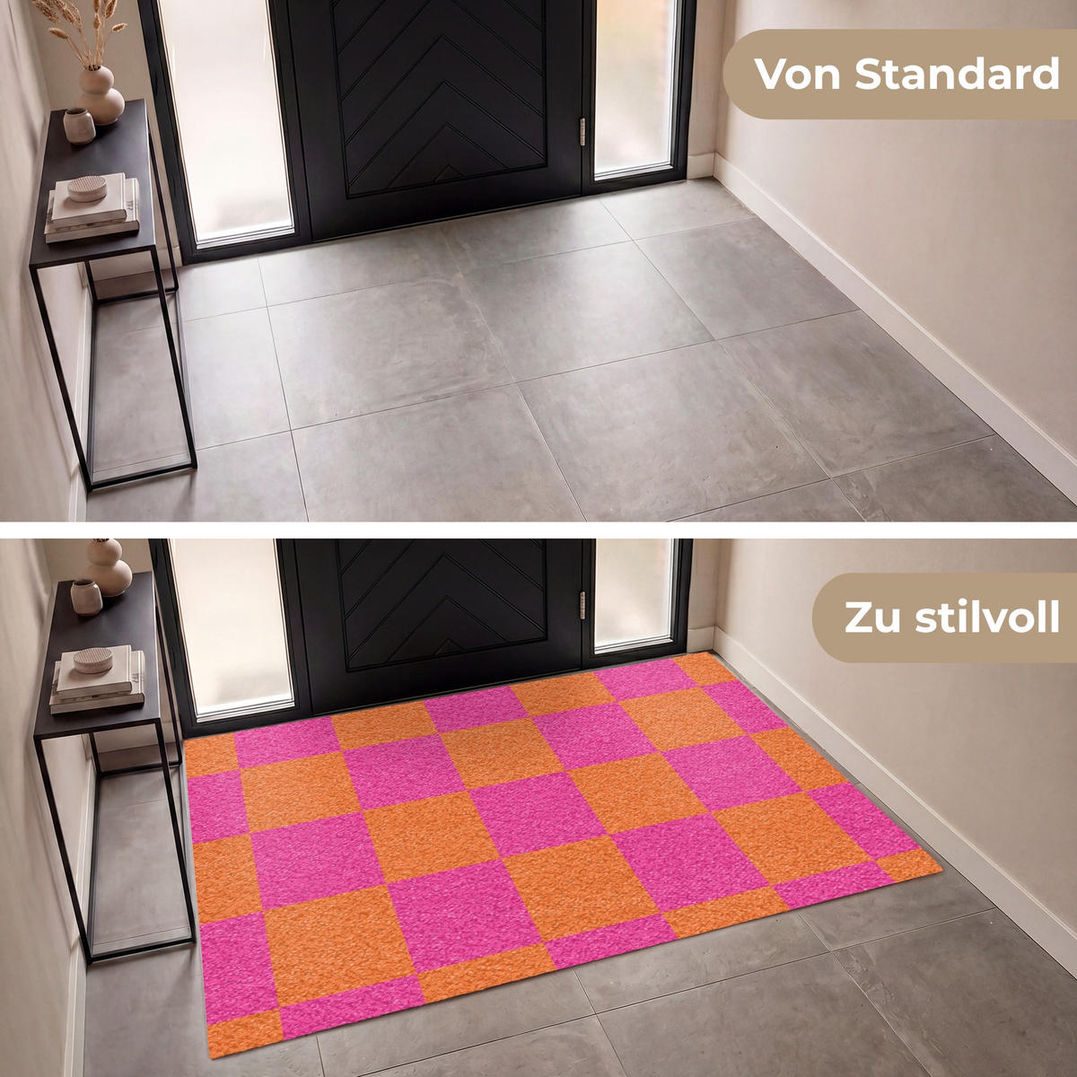 FUSSMATTE Schachbrettmuster - Orange - Rosa - Blöcke Schmutzfangmatte 180x120 cm - Pink, Kunststoff (180/120cm) - MuchoWow