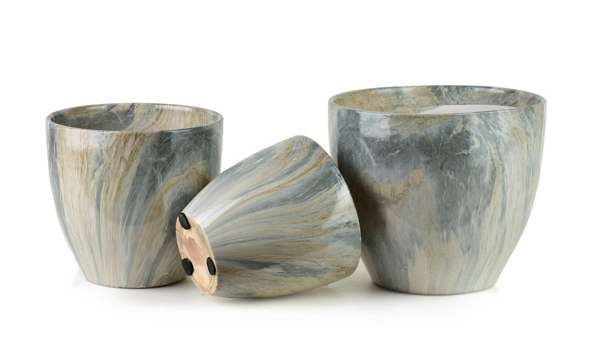 BLUMENTOPF Neva Marble 3er Set Grau 25x25x21/20,5x20,5x18/16x16x15 cm Keramik - Grau, Keramik (25/21cm) - Mondex