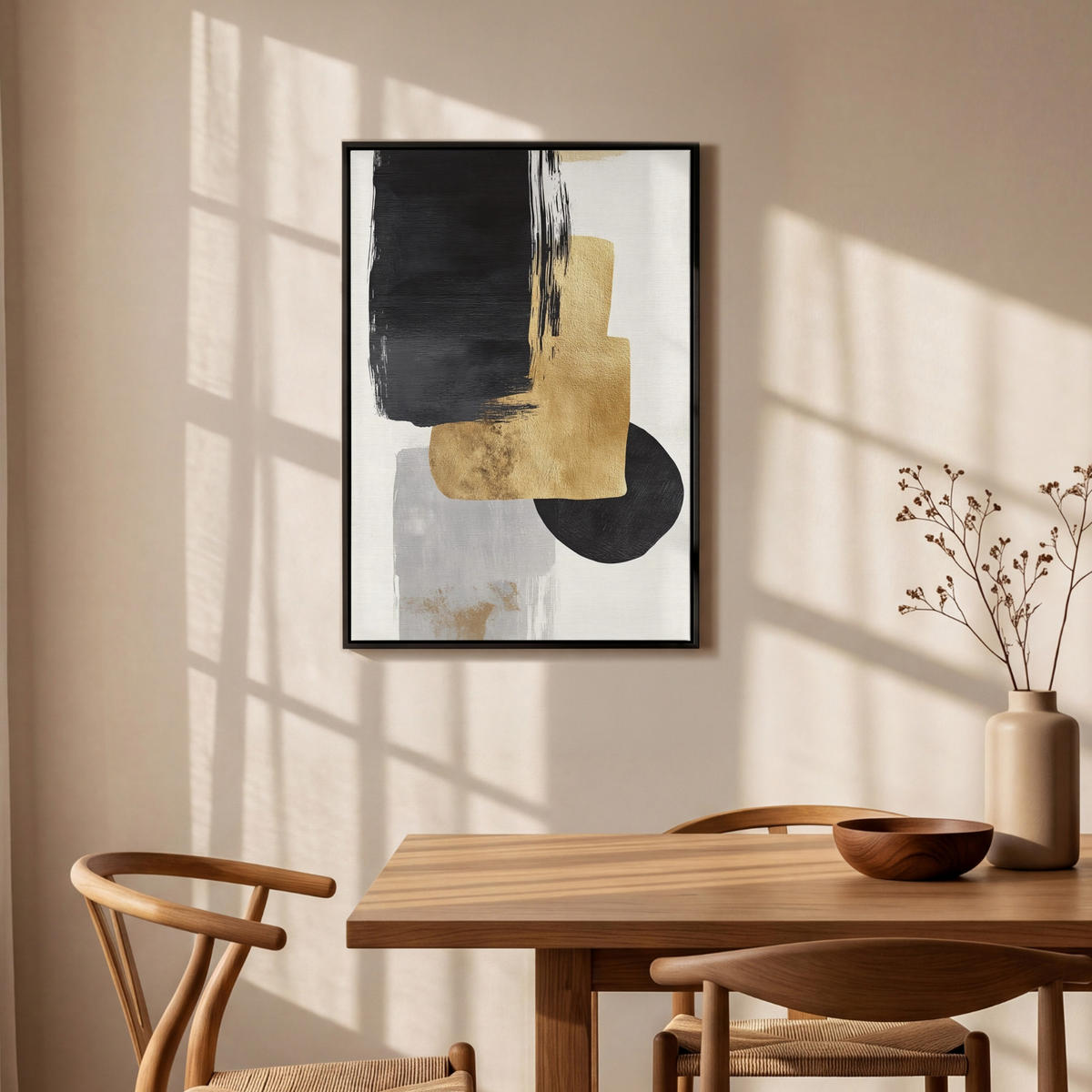 LEINWAND Bilder mit Rahmen - Gold - Rechtecke - Kreise - Abstrakt - 60x90 - Weiß, Textil (60/90cm) - MuchoWow