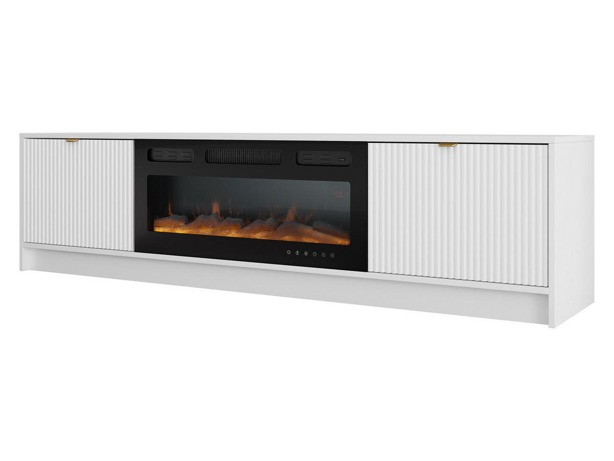 TV-LOWBOARD Tireno EF mit Elektrische Kamin - Goldfarben/Weiß, Holzwerkstoff/Metall (182/48/40cm) - MIRJAN24