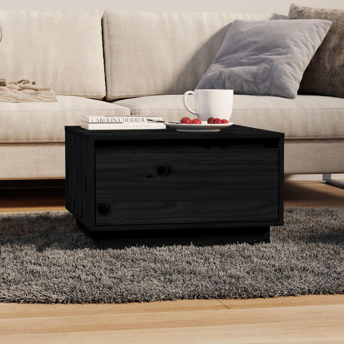 COUCHTISCH Schwarz 55x56x32 cm Massivholz Kiefer - Schwarz, Holz (55/56/32cm) - furnicato