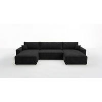 WOHNLANDSCHAFT VIENNA U-Form schwarz Cord Poso 135 - Schlaffunktion, Bettkasten - Schwarz, Textil (385/86/185cm) - Cornero