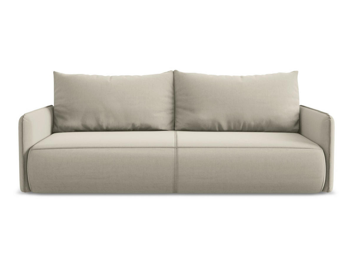 3-SITZER SOFA mit Schlaffunktion Samt Stoff Creme - Perlmutt/Creme, Kunststoff/Textil (216/86/105cm) - Makamii