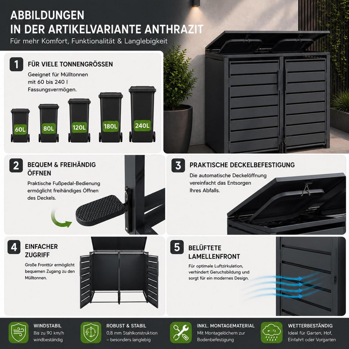 MÜLLTONNENVERKLEIDUNG Anthrazit - Anthrazit, Metall (132/116/89cm) - MCW