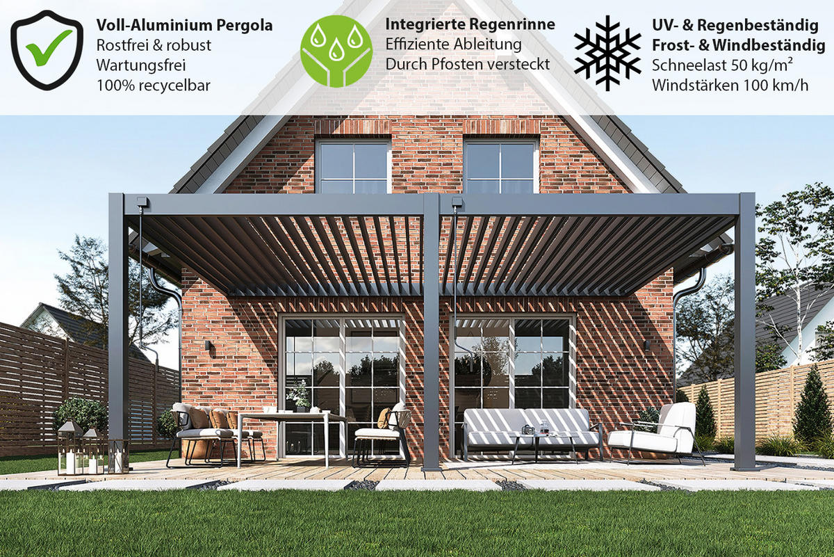 PERGOLA Deluxe Plus Wand Pavillon Terrassenüberdachung Aluminium 4 x 6 m - Anthrazit, Metall (400/255/600cm) - WEIDE