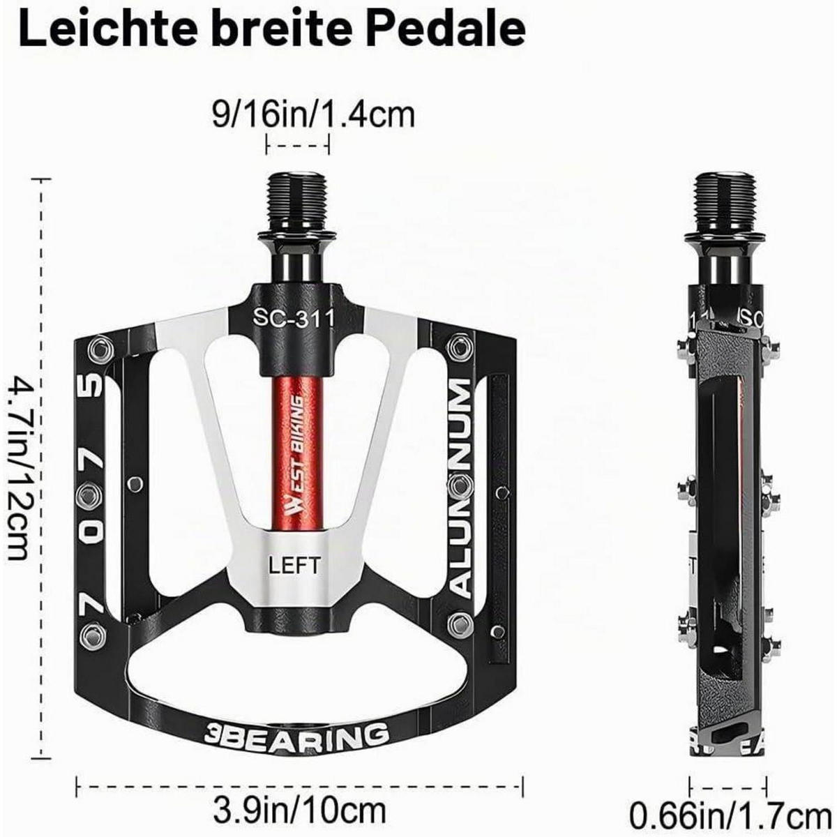 FAHRRADPEDALE Aluminium Schwarz 120 mm - Schwarz, Metall (10/1.7/12cm)