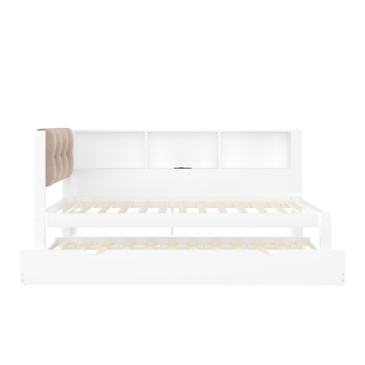 TAGEBETT 90x200cm Weiß Kiefer Ausziehbett LED-Leiste USB Regal - Weiß, Holz (90/200cm) - FLIEKS