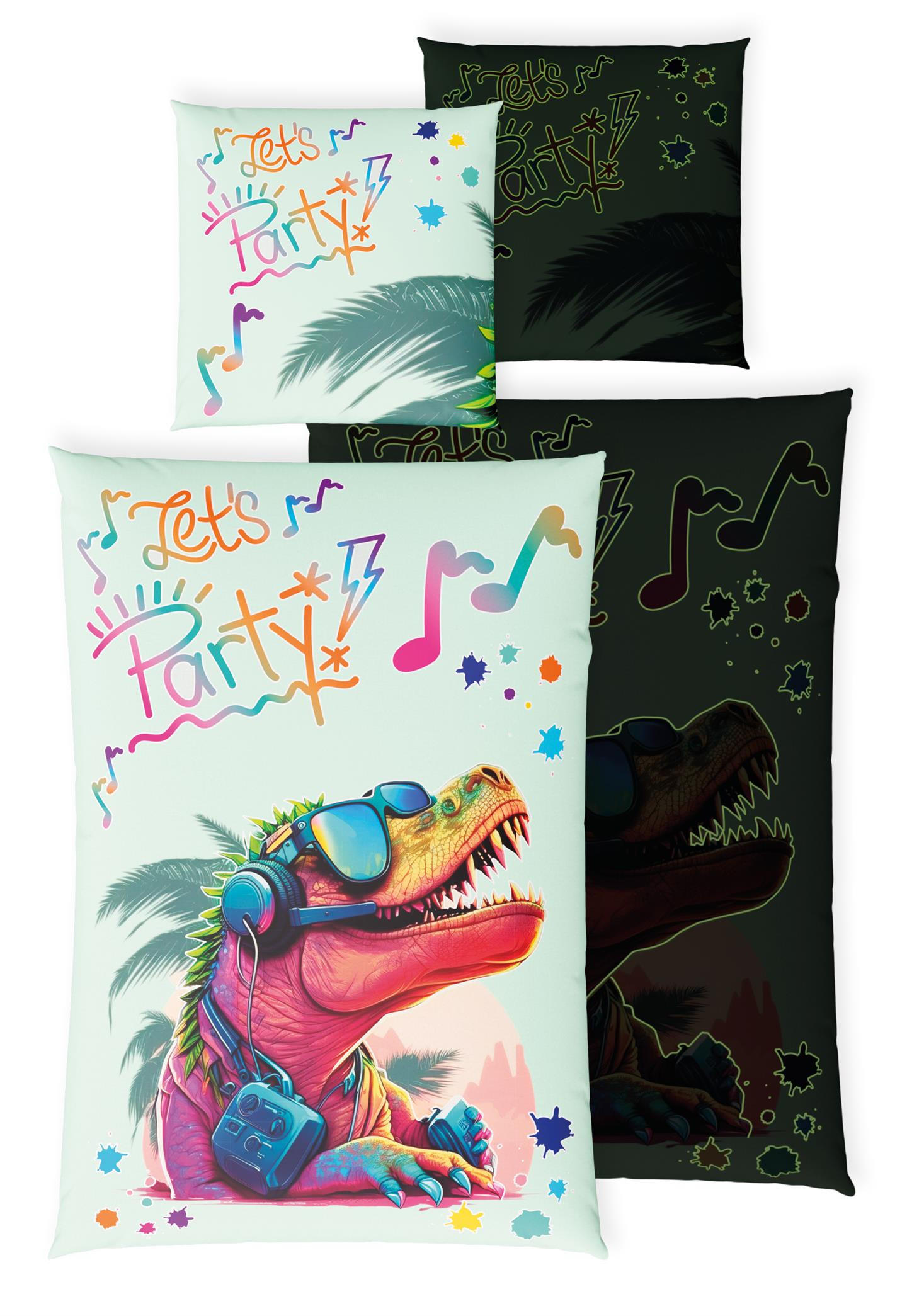 KINDERBETTWÄSCHE 135x200 cm Dino Dinosaurier aus 100% Baumwolle - Leuchtet um Dunkeln - Grün, Textil (135/200cm) - Carpe Sonno