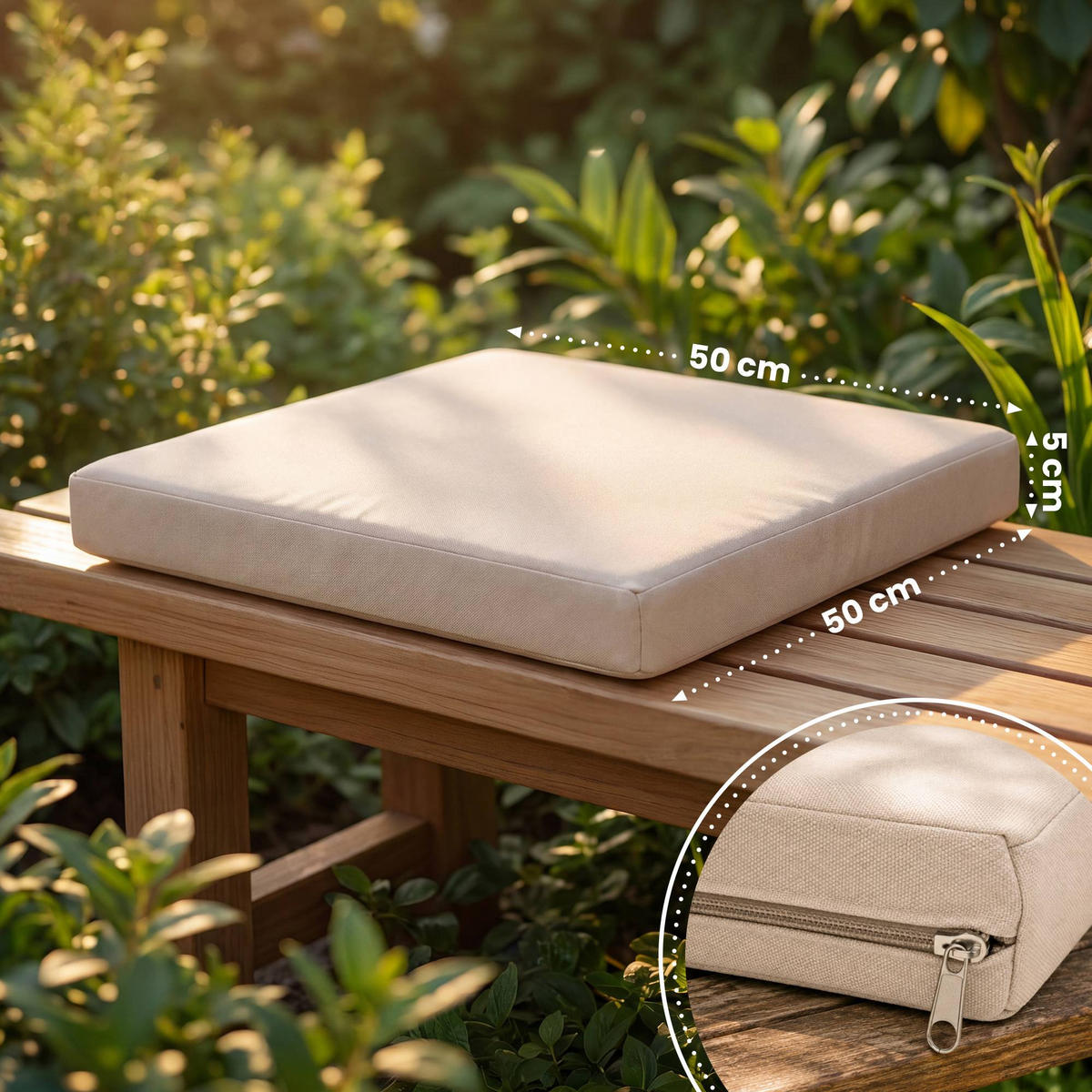 GARTENSTUHL eckig 50/50/5 cm Stoff Creme - Creme, Textil (50/5/50cm) - CLP
