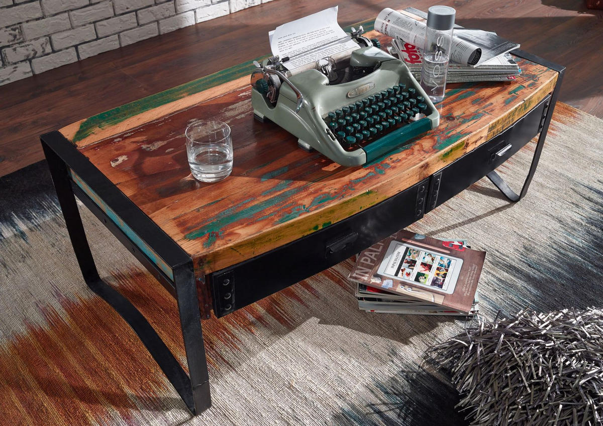 COUCHTISCH Altholz 120x60x45 mehrfarbig lackiert INDUSTRIAL #48 - Multicolor, Holz (120/60/45cm) - Massivmoebel24