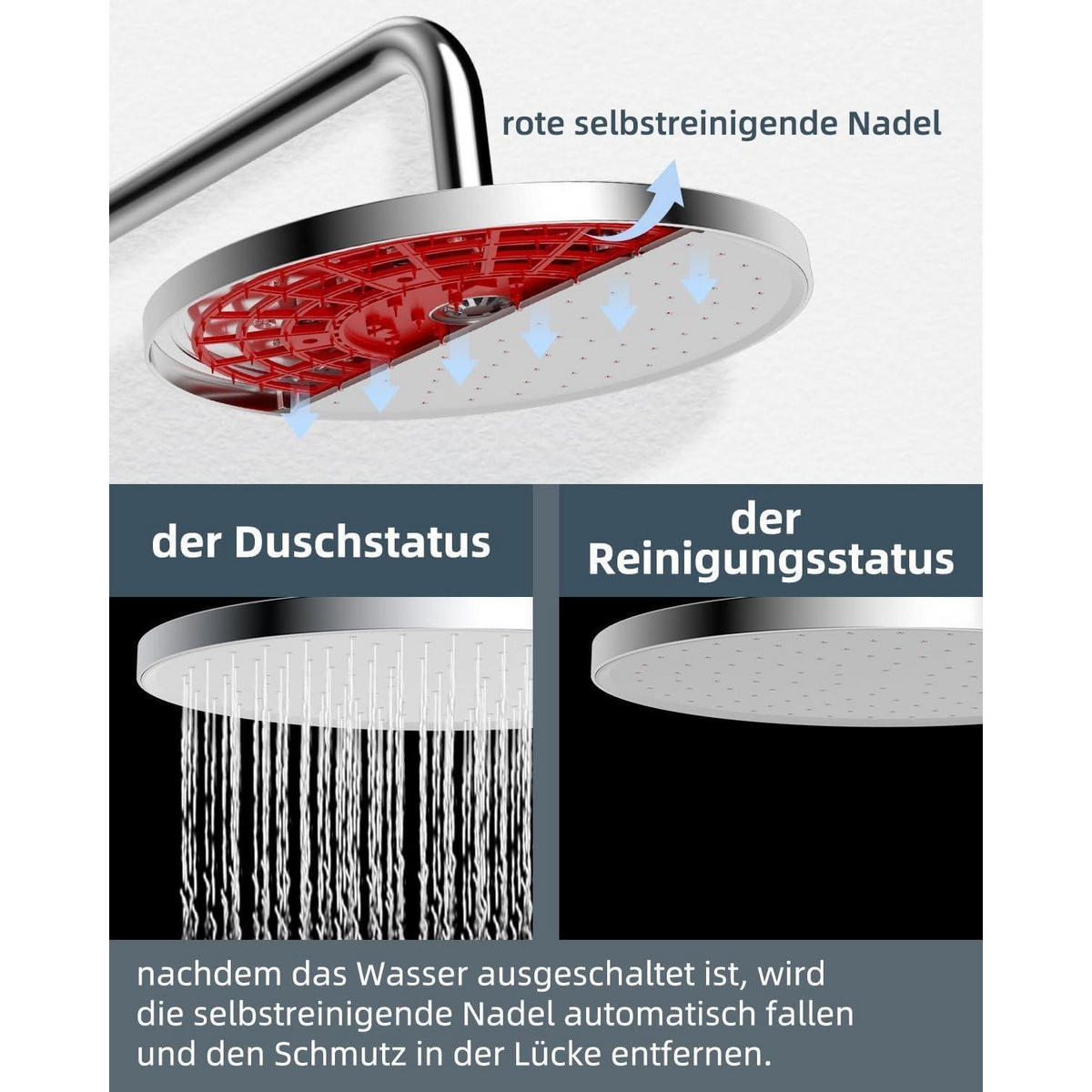 REGENDUSCHE 25 cm Chrom mit Selbstreinigungsfunktion - Silberfarben, Metall (25/12.7/25cm)